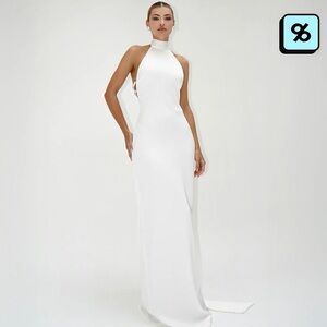 Elegant Backless White Gown- Bride, Wedding, Rehearsal Dinner